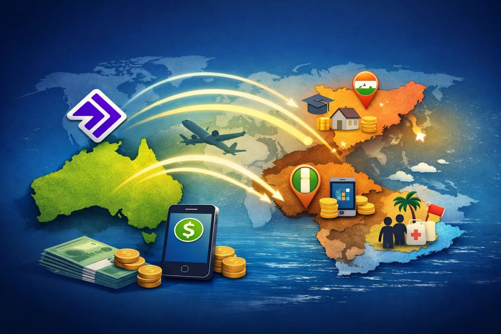 Global remittance flows from Australia showing digital money movement across borders